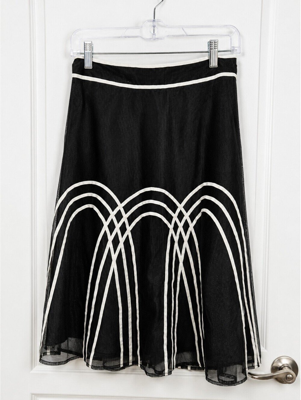 Ann Taylor LOFT Petites 0P Black Cream Art Deco Tulle A-Line Skirt